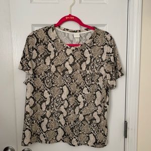 H&M BROWN SNAKESKIN CREW NECK T-SHIRT